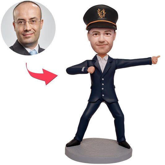 Male traffic police custom bobblehead with personalised head and engraved base — handmade polymer clay figurine, ideal gift for him