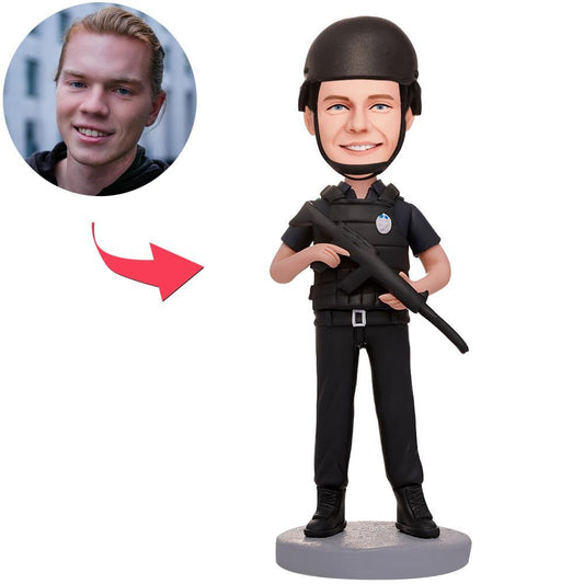 Custom Police Officer HK416 Bobblehead – Personalised Head with Engraved Text