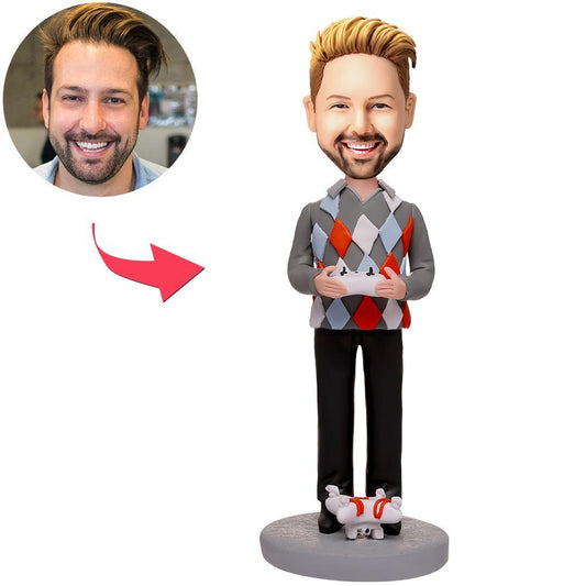 Personalised drone operator bobblehead with engraved base — handcrafted polymer clay figurine with customised head from your photos, perfect gift for drone pilots and UAV enthusiasts