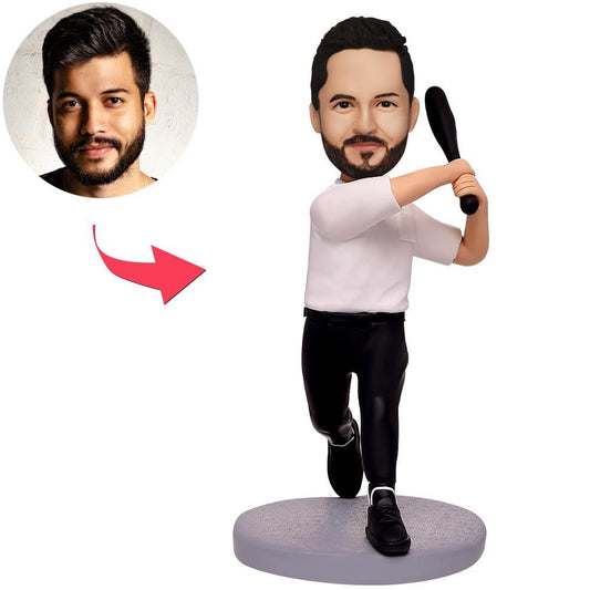 Personalised polymer-clay baseball player bobblehead with customised head from photo and engraved name on base – bespoke gift for players, coaches and fans