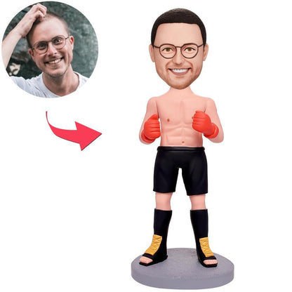 Cool Boxer personalised bobblehead with engraved text – polymer clay custom bobblehead with personalised head, perfect engraved keepsake gift