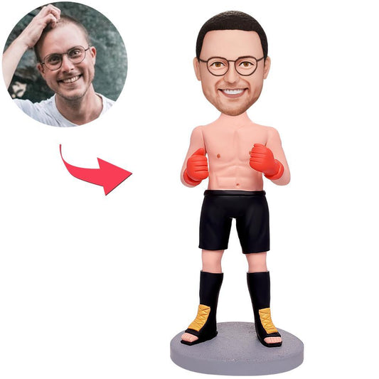 Cool Boxer personalised bobblehead with engraved text – polymer clay custom bobblehead with personalised head, perfect engraved keepsake gift