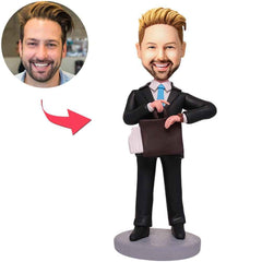 Business Man Looking At The Time Custom Bobbleheads With Engraved Text