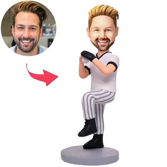 Custom rugby player bobblehead with personalised head and engraved text on base — polymer clay collectible in team kit, ideal gift for players, coaches and fans in the UK and Australia