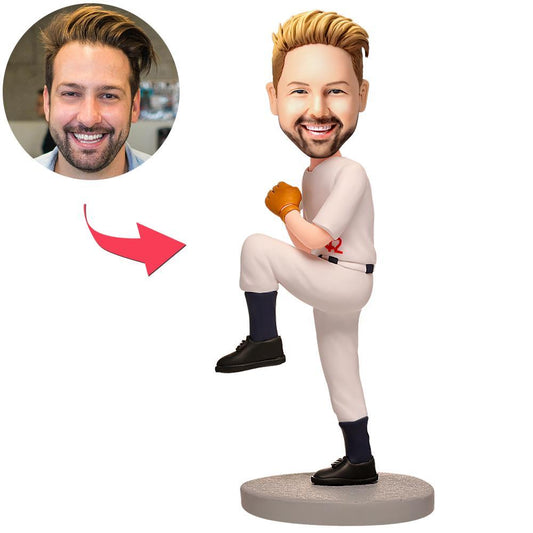 Personalised handball player bobblehead, polymer clay bobblehead frontal view of a custom sports bobblehead in handball kit — head personalised to your photo; personalised bobblehead Australia