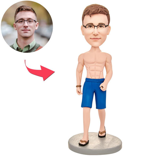 Cool Muscular Man personalised bobblehead with engraved text — polymer clay muscular bobblehead with customised head from your photo; ideal personalised custom gift and custom bobblehead Australia