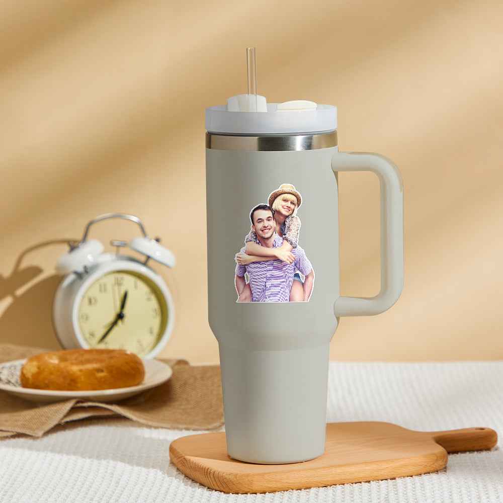 Personalized Photo Insulated Mug With Handle And Straw Stainless Steel Cup For Car Home