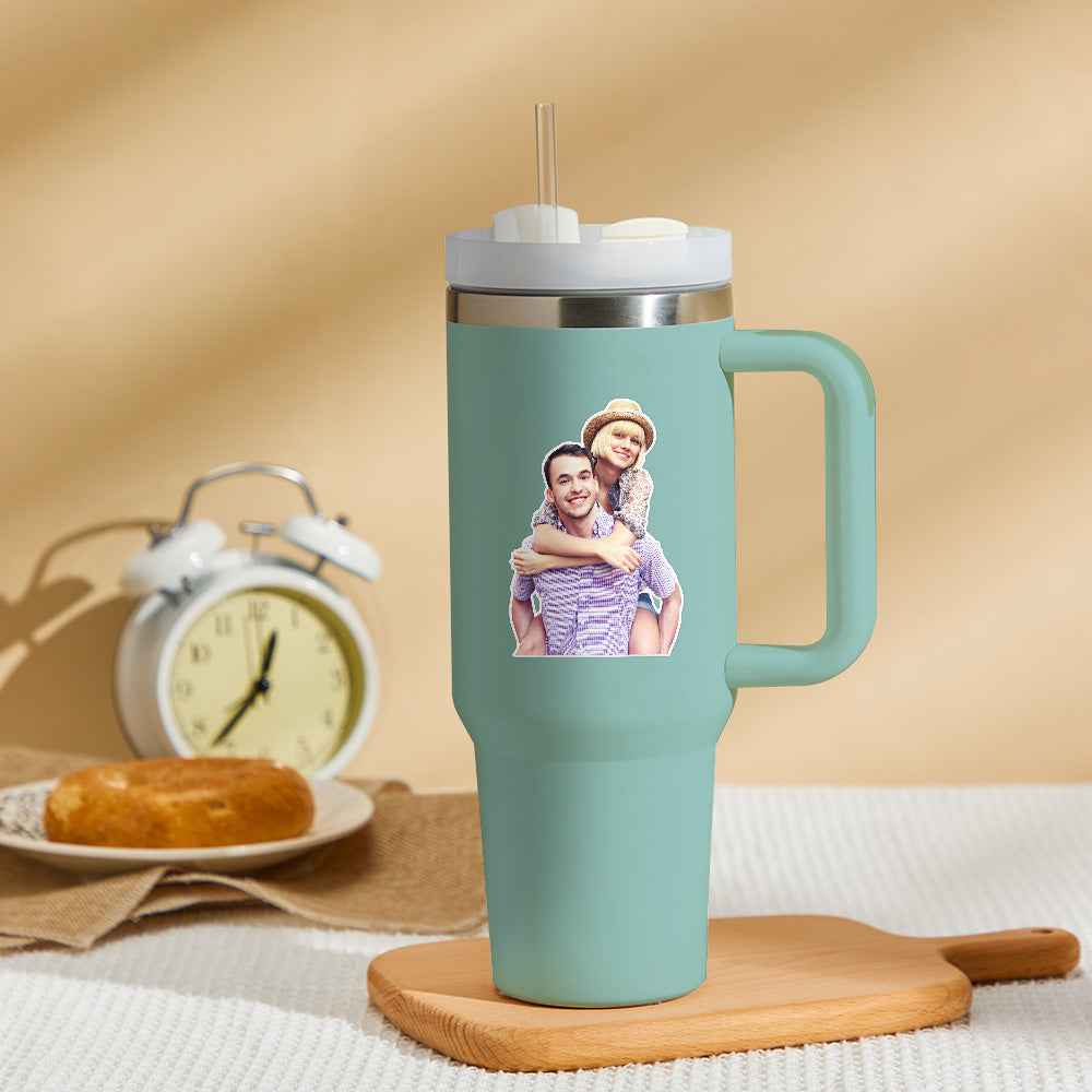 Personalized Photo Insulated Mug With Handle And Straw Stainless Steel Cup For Car Home