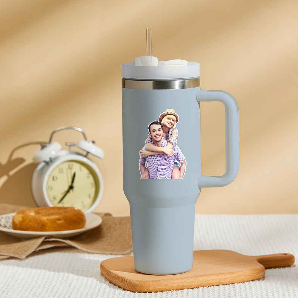 Personalized Photo Insulated Mug With Handle And Straw Stainless Steel Cup For Car Home