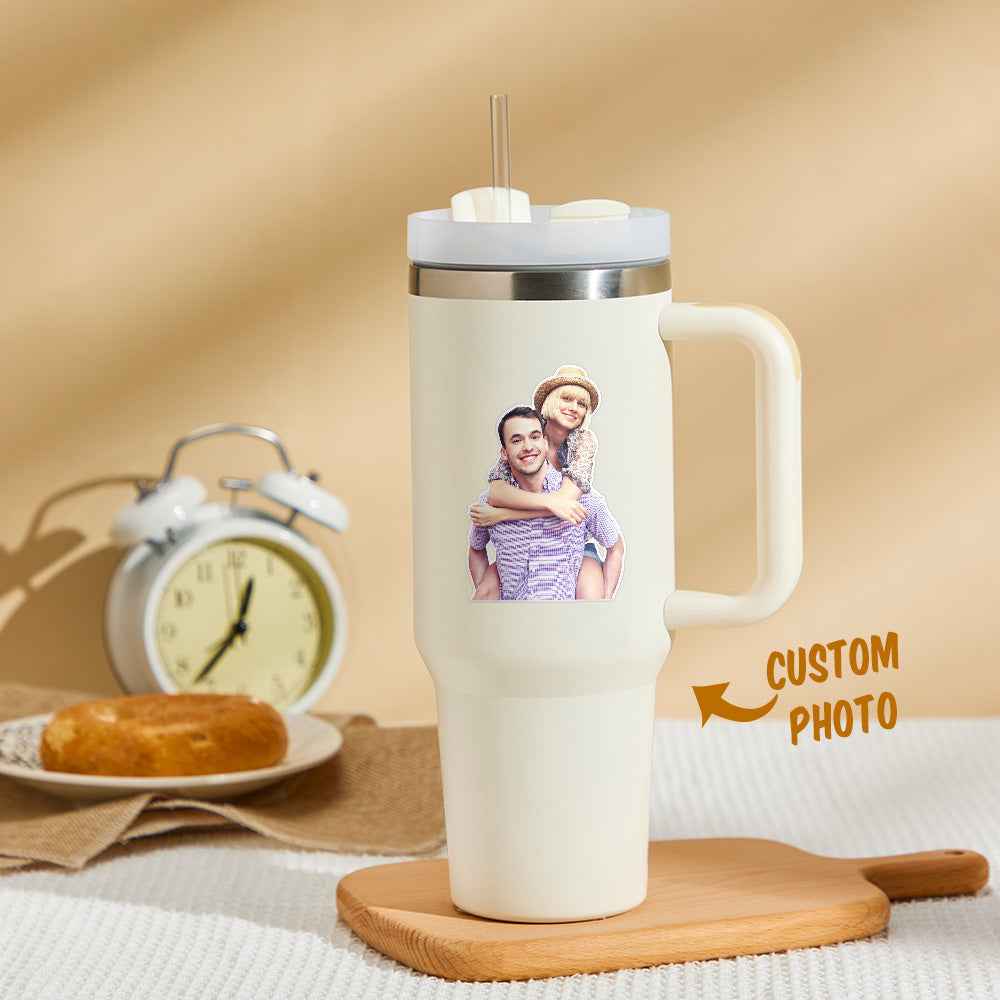 Personalized Photo Insulated Mug With Handle And Straw Stainless Steel Cup For Car Home
