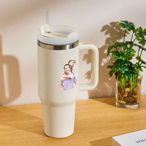 Personalized Photo Insulated Mug With Handle And Straw Stainless Steel Cup For Car Home