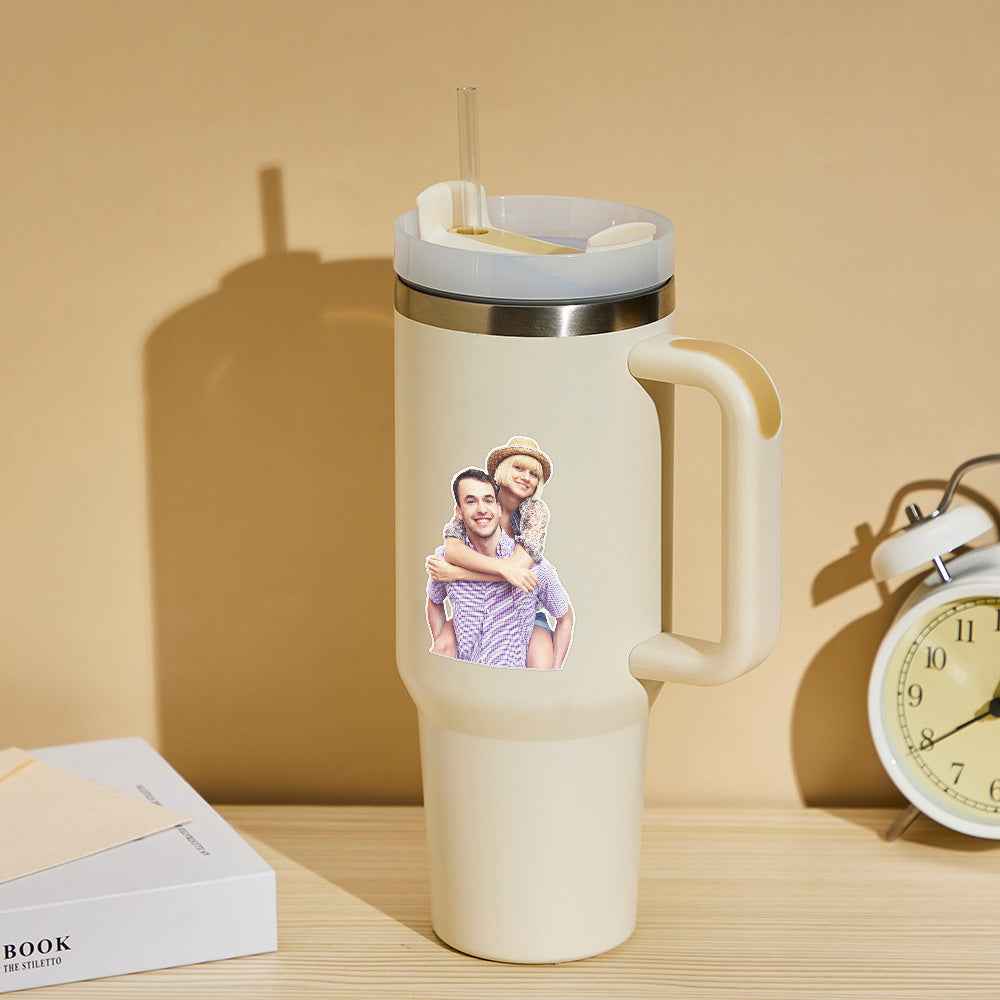 Personalized Photo Insulated Mug With Handle And Straw Stainless Steel Cup For Car Home