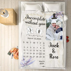 Personalised Photo & Name Calendar Blanket - Unique Valentine's Wedding Gift