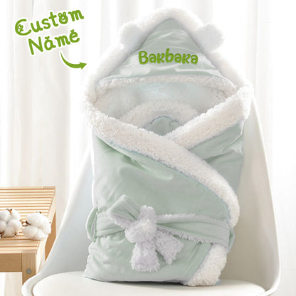 80×80 cm personalised baby blanket laid flat — custom name embroidered swaddle, perfect for swaddling, pram use and nursery comfort
