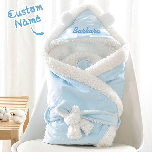 Personalised embroidered baby blanket 80×80 cm — soft polyester swaddle with custom name, keepsake gift for newborns in Australia and the UK