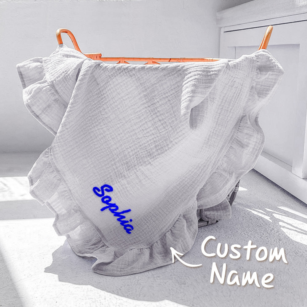 Lifestyle image of the personalised baby swaddle blanket in a nursery setting