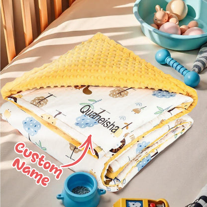 Nursery-ready presentation of the personalised baby blanket as a thoughtful gift.