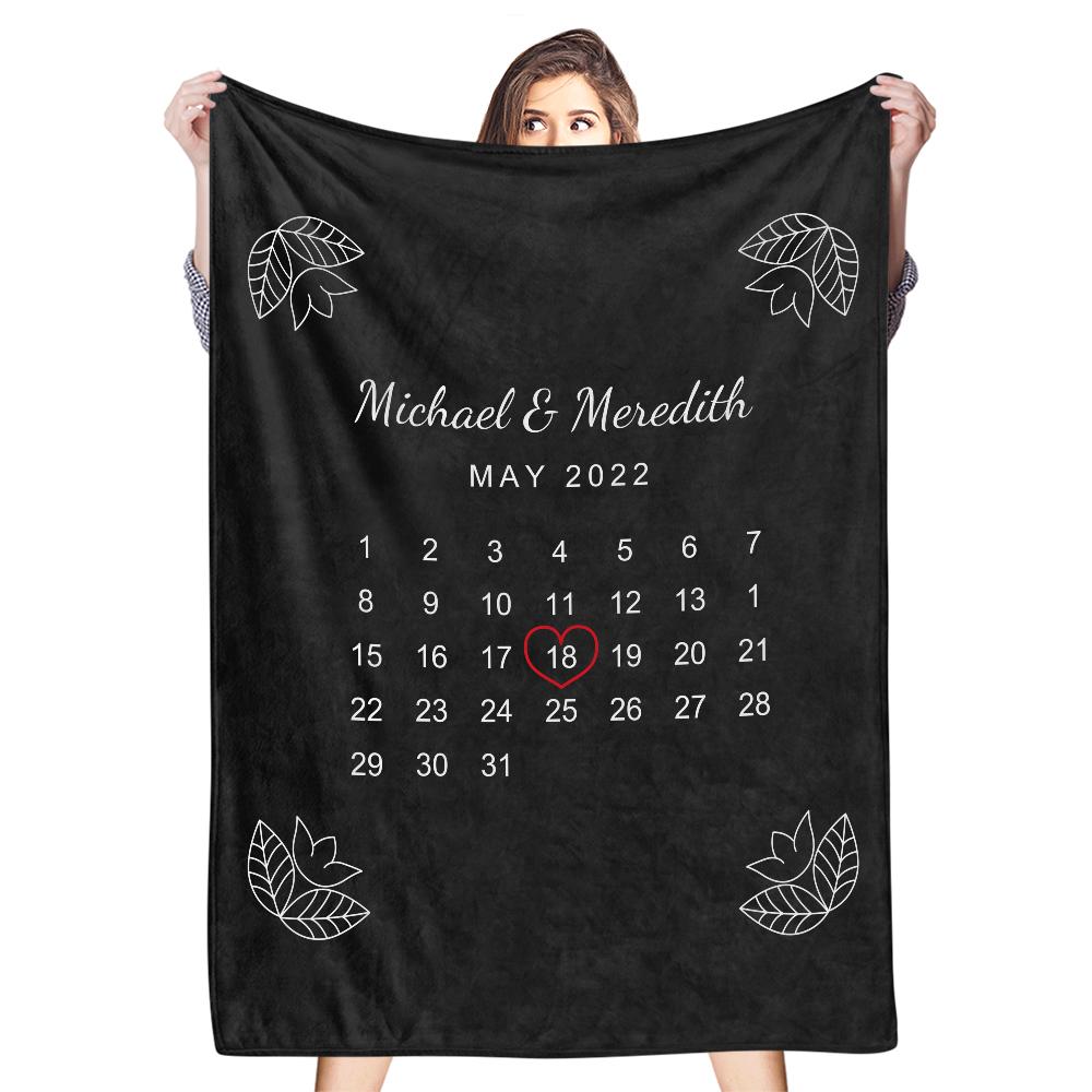 Personalised Black Anniversary Photo Fleece Blanket - Custom Couple Gift