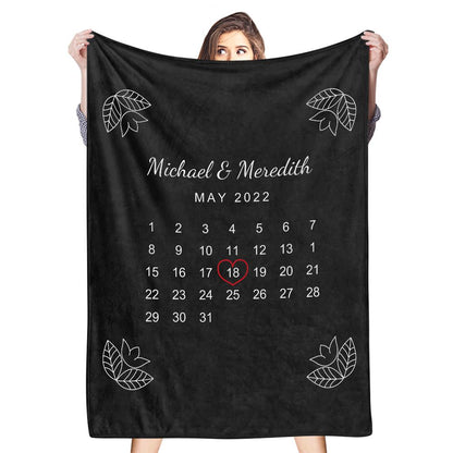 Personalised Black Anniversary Photo Fleece Blanket - Custom Couple Gift