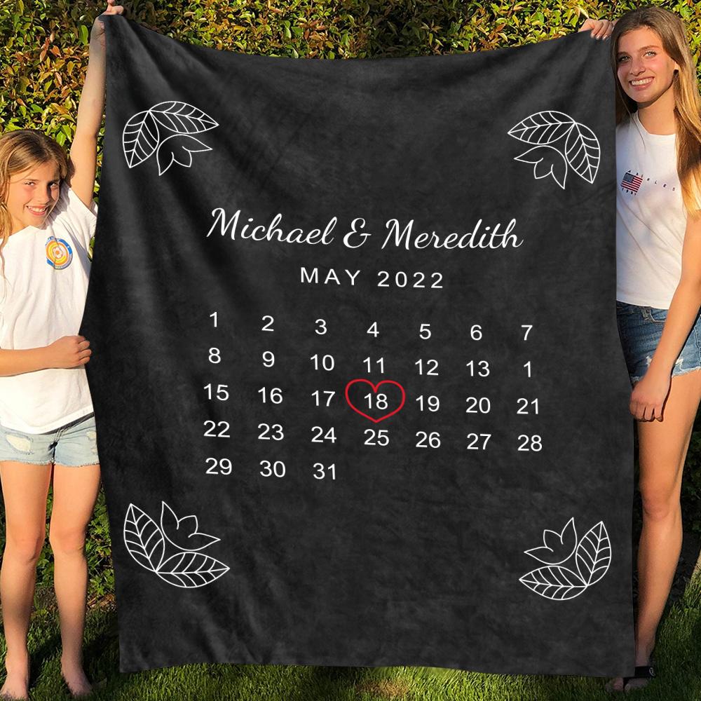 Personalised Black Anniversary Photo Fleece Blanket - Custom Couple Gift