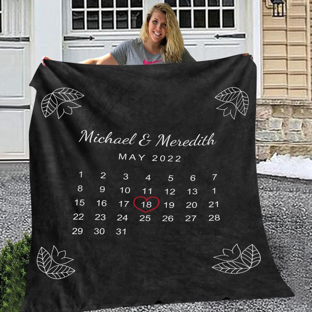 Personalised Black Anniversary Photo Fleece Blanket - Custom Couple Gift