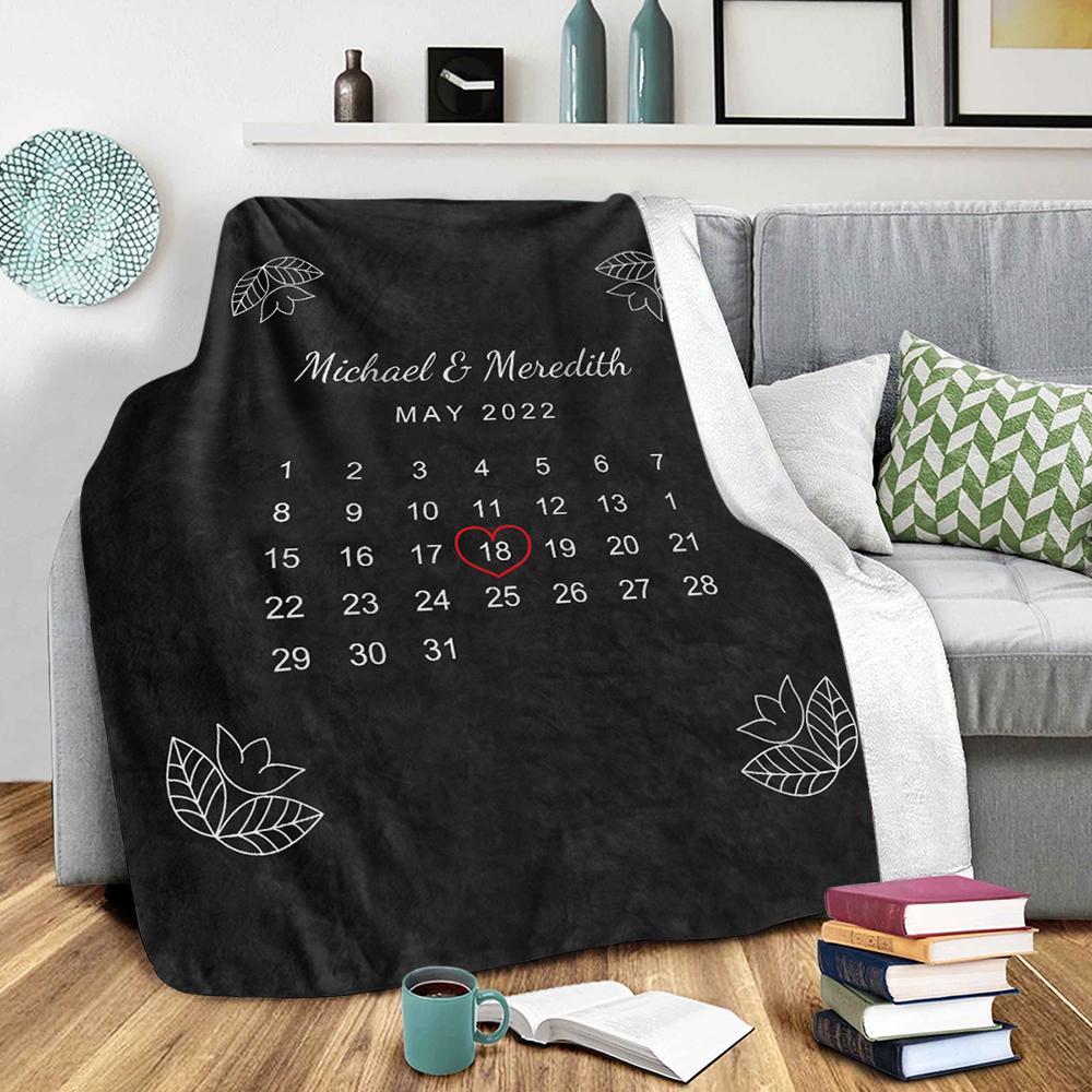 Personalised Black Anniversary Photo Fleece Blanket - Custom Couple Gift