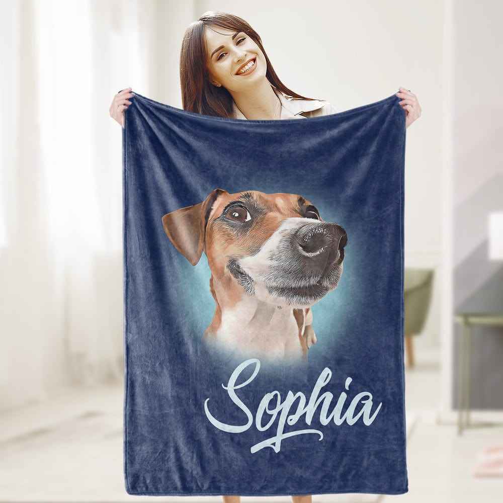 Custom Pet Blanket Personalized Name Dog Pet Human Portrait Blanket
