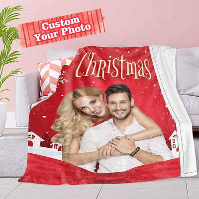 Custom Christmas photo blanket, cozy personalized gift.