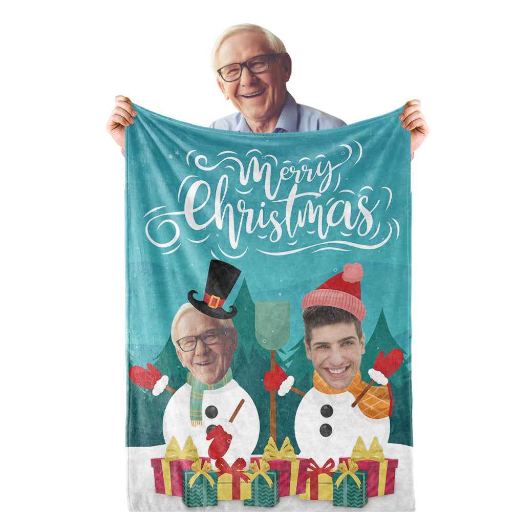 Christmas Blanket Custom Face Blanket Merry Christmas Snowman Blanket Gift