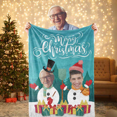 Christmas Blanket Custom Face Blanket Merry Christmas Snowman Blanket Gift