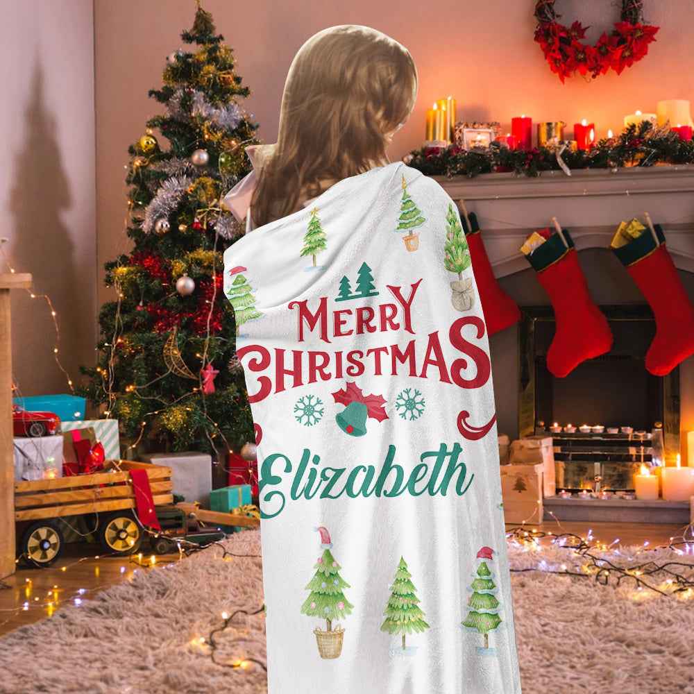 Christmas Blanket Personalized Name Blanket for Her Merry Christmas Gift