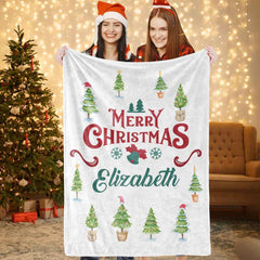 Christmas Blanket Personalized Name Blanket for Her Merry Christmas Gift