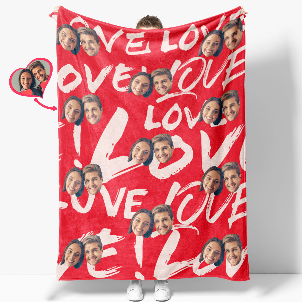 Personalised photo blanket styled as a cosy gift idea with custom text and heart graphics — ideal personalised present for mum or grandma