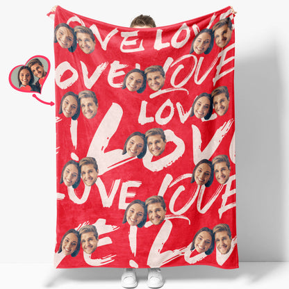 Personalised photo blanket styled as a cosy gift idea with custom text and heart graphics — ideal personalised present for mum or grandma