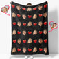 Personalised Face & Heart Photo Blanket draped on a sofa showing custom couple photos and heart design — luxury personalised photo throw for her, ideal Valentine's Day gift