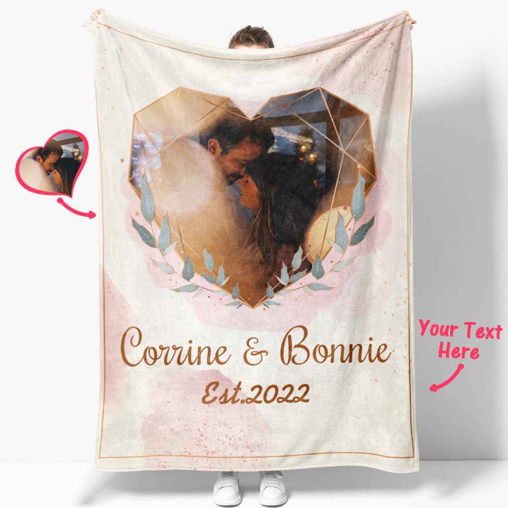 Custom Heart Shaped Photo Blanket Personalized Couple Blanket