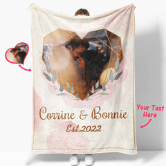 Custom Heart Shaped Photo Blanket Personalized Couple Blanket