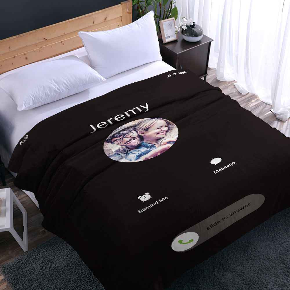 Custom Photo Blanket Personalized Incoming Call Photo and Text Blanket Best Valentine's Day Gifts for Her