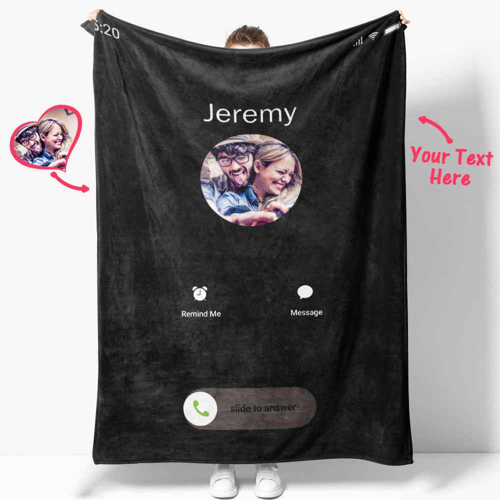 Custom Photo Blanket Personalized Incoming Call Photo and Text Blanket Best Valentine's Day Gifts for Her