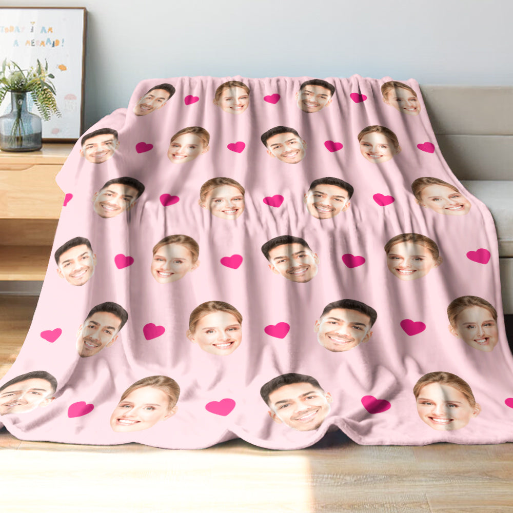Detailed view of high-resolution printed faces and heart on personalised photo blanket — long-lasting print ideal for heartfelt custom gifts