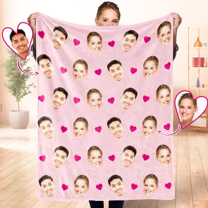Personalised face and heart photo blanket laid out to display full custom artwork and optional text — thoughtful personalised keepsake for weddings and anniversaries