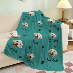 Custom Dog Face Blanket Dog Paws Personalized Pet Photo and Text Blanket