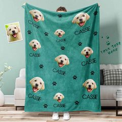 Custom Dog Face Blanket Dog Paws Personalized Pet Photo and Text Blanket