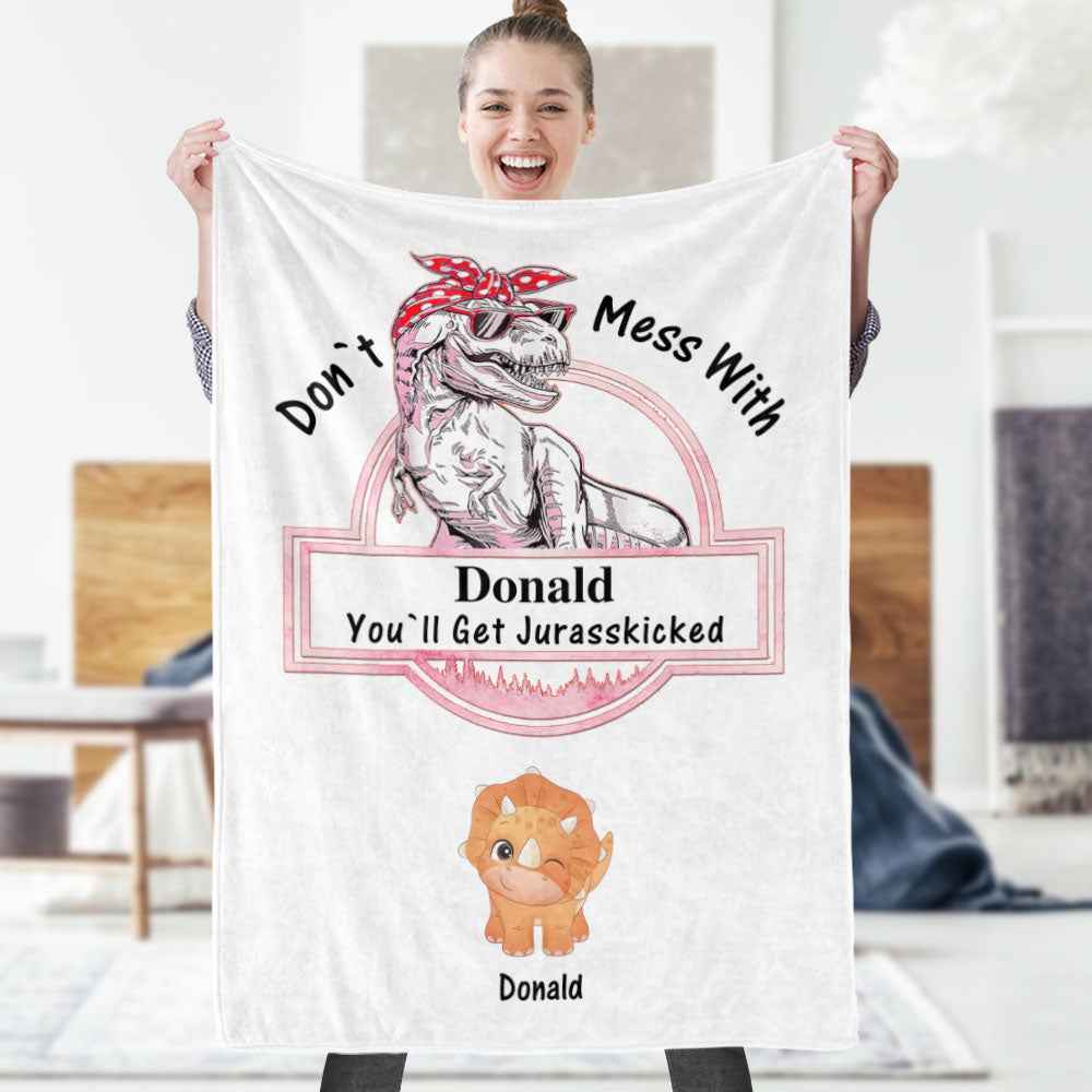Custom Engraved Blanket Custom Dinosaurs Don't Mess With Mamasaurus Best Gift For Mother
