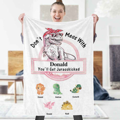 Custom Engraved Blanket Custom Dinosaurs Don't Mess With Mamasaurus Best Gift For Mother