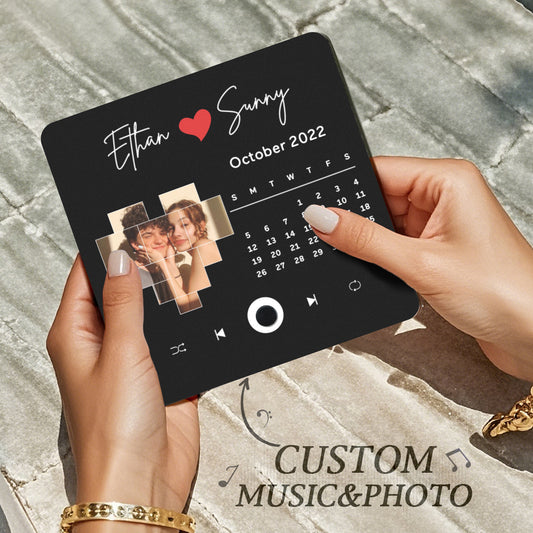 Personalised Music Fridge Magnet — custom engraved acrylic photo magnet that plays your chosen song whenever the fridge door opens