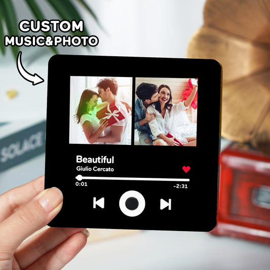 Personalised Photo Music Fridge Magnet — acrylic square fridge magnet personalised with a high‑res photo that plays your favourite song when the door opens