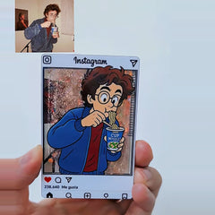 Personalised Cartoon Photo Glitter Fridge Magnet Keychain | Custom Gift