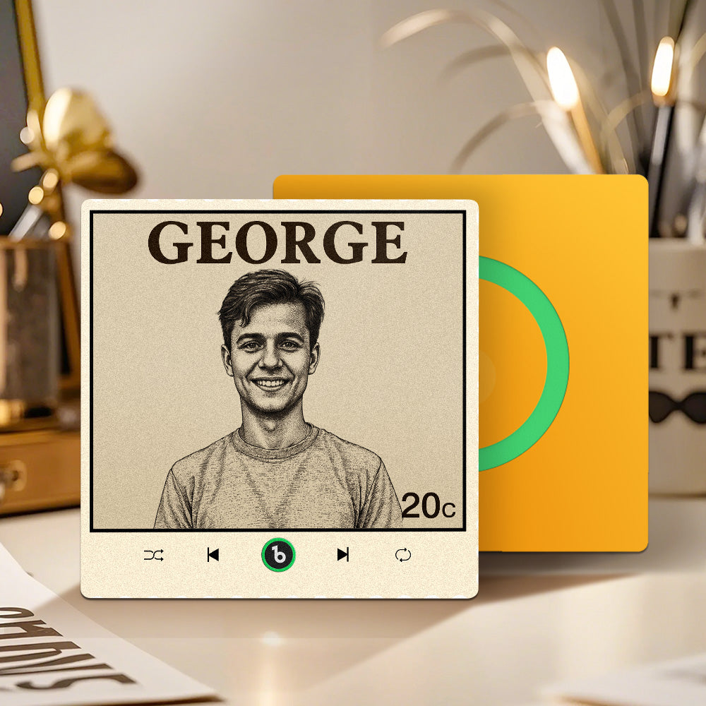 Frameless 4.0 Custom Vintage Stamp Music Fridge Magnet with Personalised Photo & Song