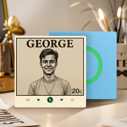 Frameless 4.0 Custom Vintage Stamp Music Fridge Magnet with Personalised Photo & Song